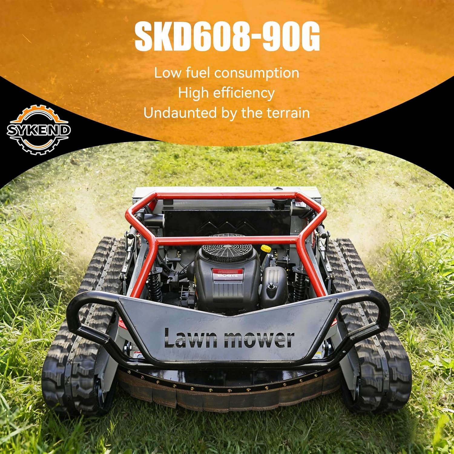 SYKEND remote control lawnmower review performance test on a steep slope showing tracked traction