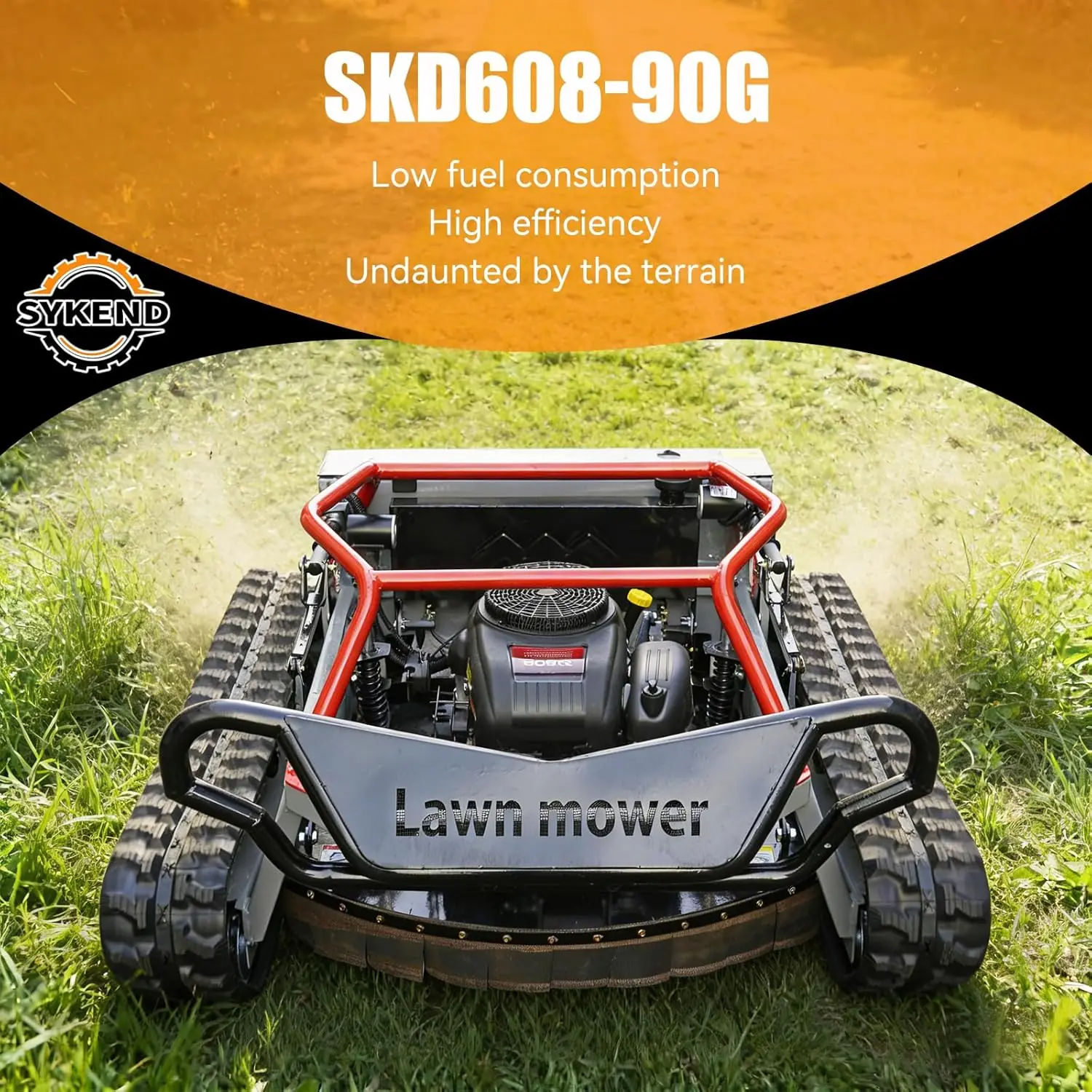 SYKEND remote control lawnmower review performance test on a steep slope showing tracked traction